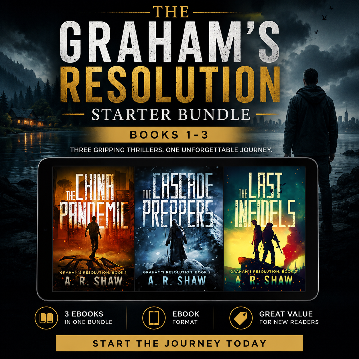 Promotional image for 'The Graham's Resolution Starter Bundle' with book covers and a silhouette of a person.