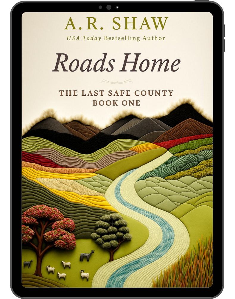 Book cover of 'Roads Home' by A.R. Shaw on a digital device screen.