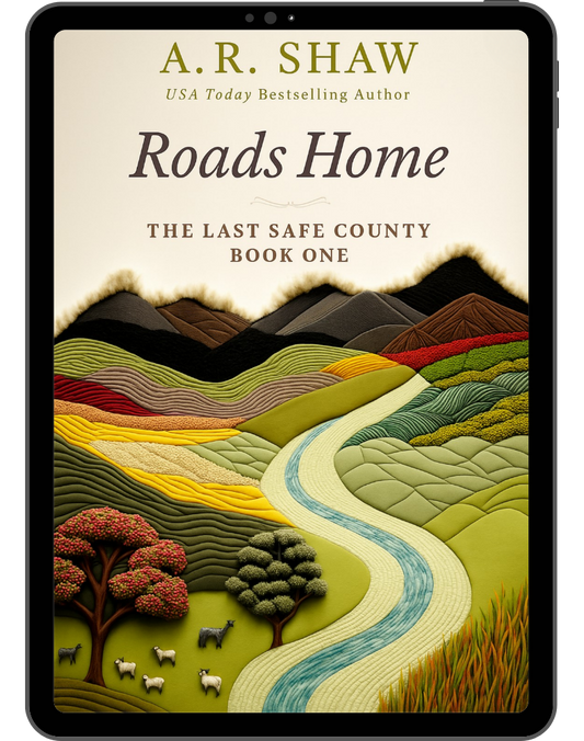 Book cover of 'Roads Home' by A.R. Shaw on a digital device screen.