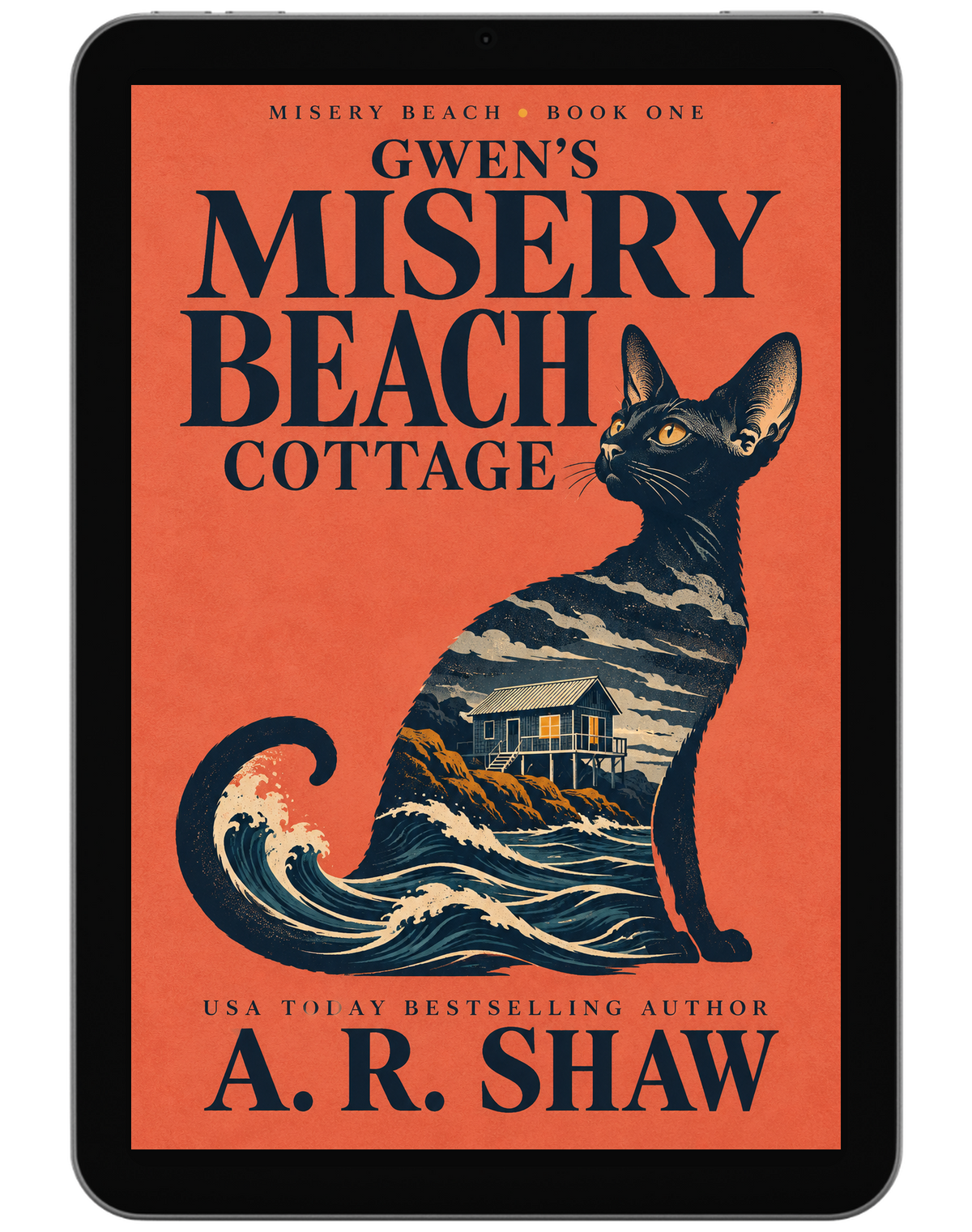 Gwen's Misery Beach Cottage by A. R. Shaw displayed on an e-reader