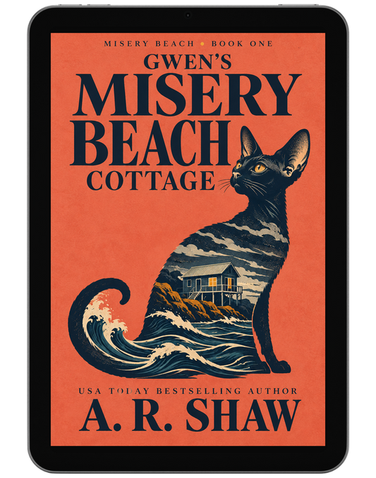 Gwen's Misery Beach Cottage by A. R. Shaw displayed on an e-reader