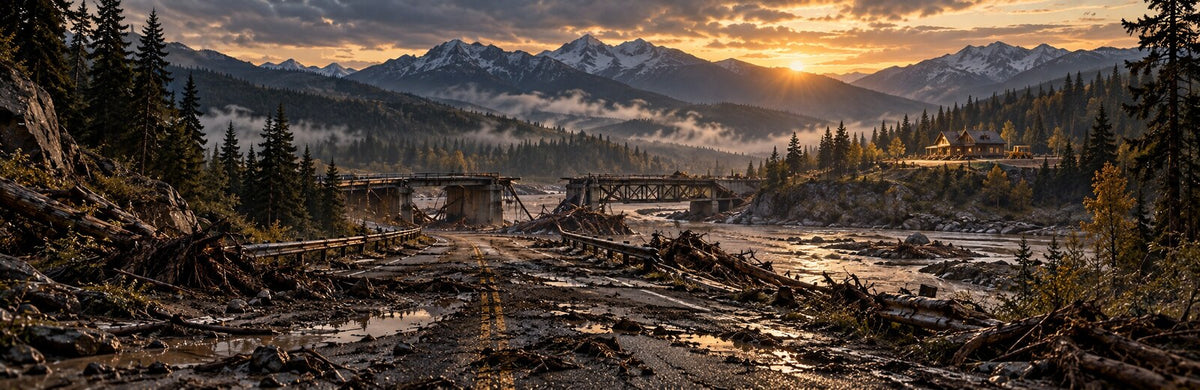 A washed-out river valley beginning to rebuild after the flood